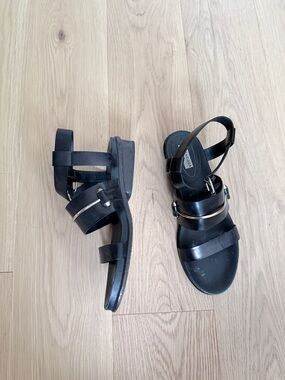 Balenciaga Black Leather Sandals with Metal stud Accent
